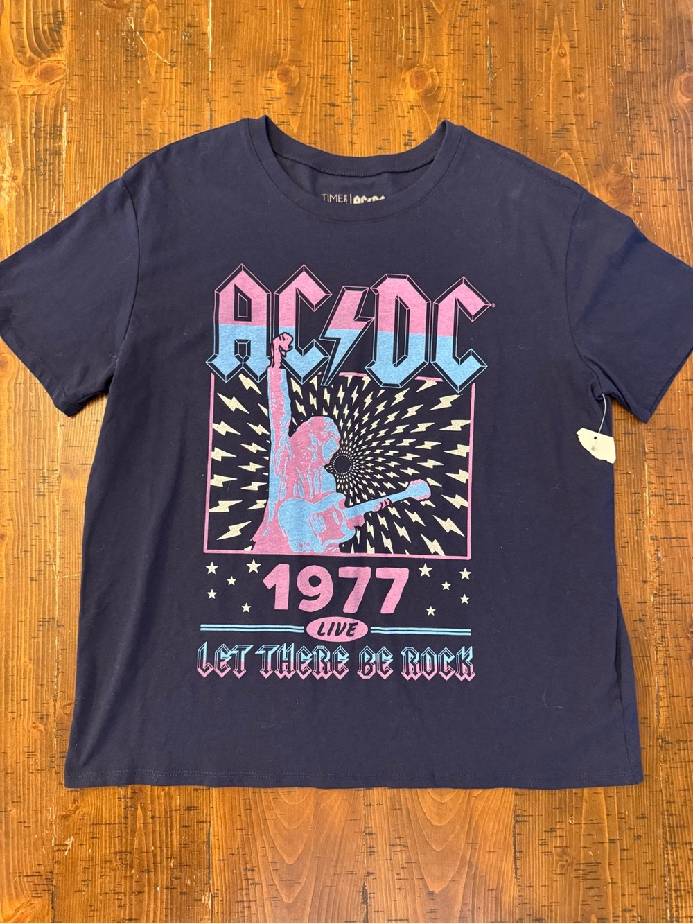 Time & Tru AC/DC Band Tee Blue with Printed Graphic Sz L NWT